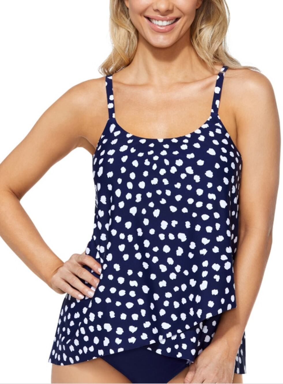 Island Escape Cape Town Tankini Top Navy Blue White Dot Size 6 Underwire New